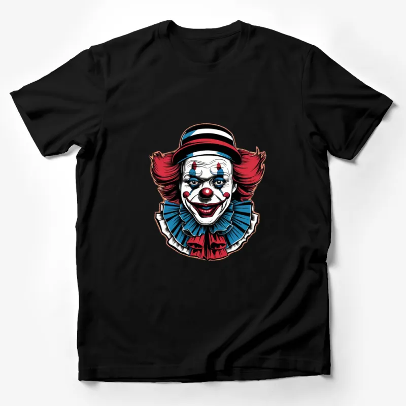 Colorful Clown Graphic T-Shirt, Retro Circus Design Tee, Unisex Clown Face Shirt, Bold Red and Blue Top Male T-Shirt