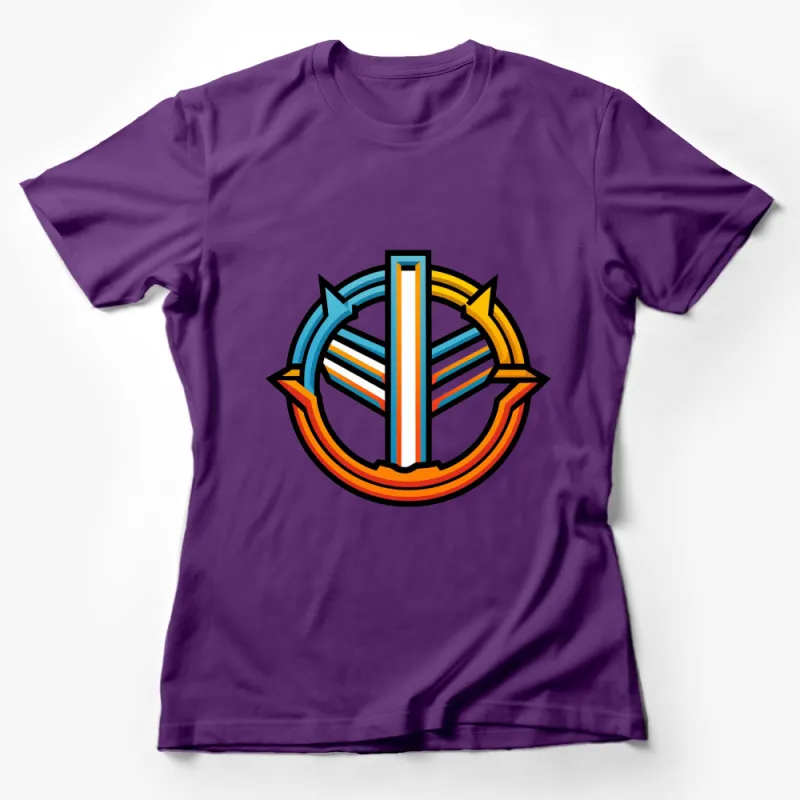 Retro Style Circle and Arrows Graphic Tee, Vibrant Multicolor Unisex T-Shirt, Stylish Casual Streetwear Female T-Shirt