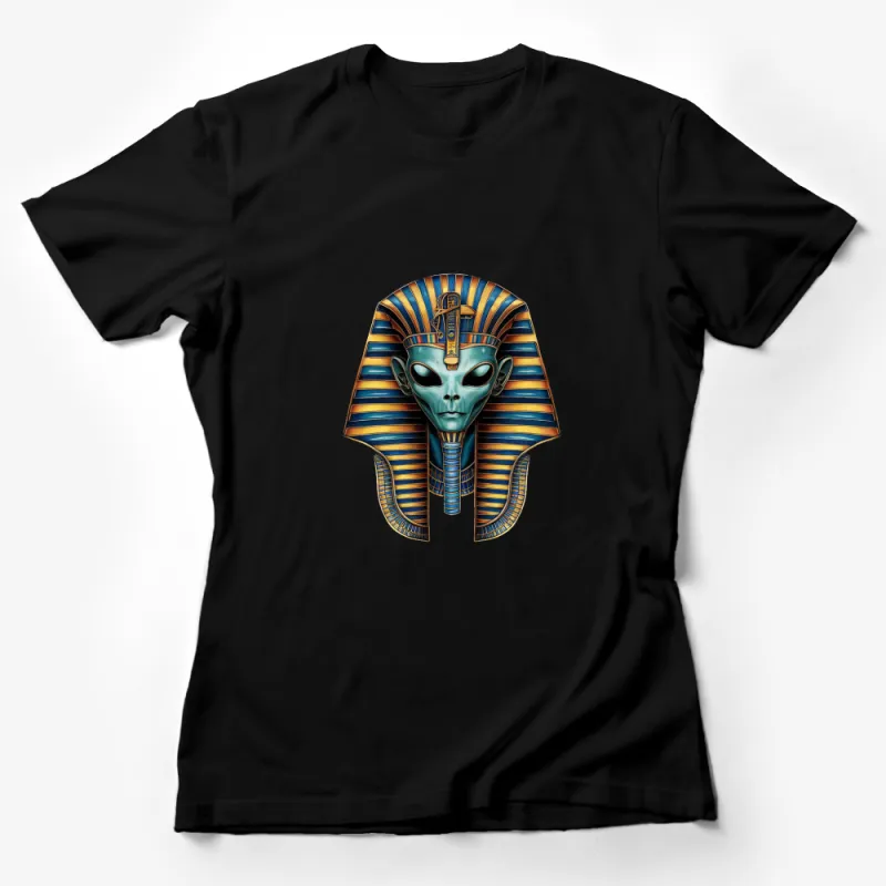 Egyptian Alien Pharaoh Graphic T-Shirt, Ancient Egypt Meets Sci-Fi, Unique Alien Art Tee, Unisex Female T-Shirt