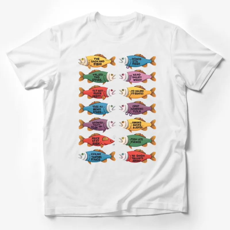 Colorful Fish Typography T-Shirt, Fun Novelty Graphic Tee, Unique Fisherman Gift, Casual Wear Male T-Shirt