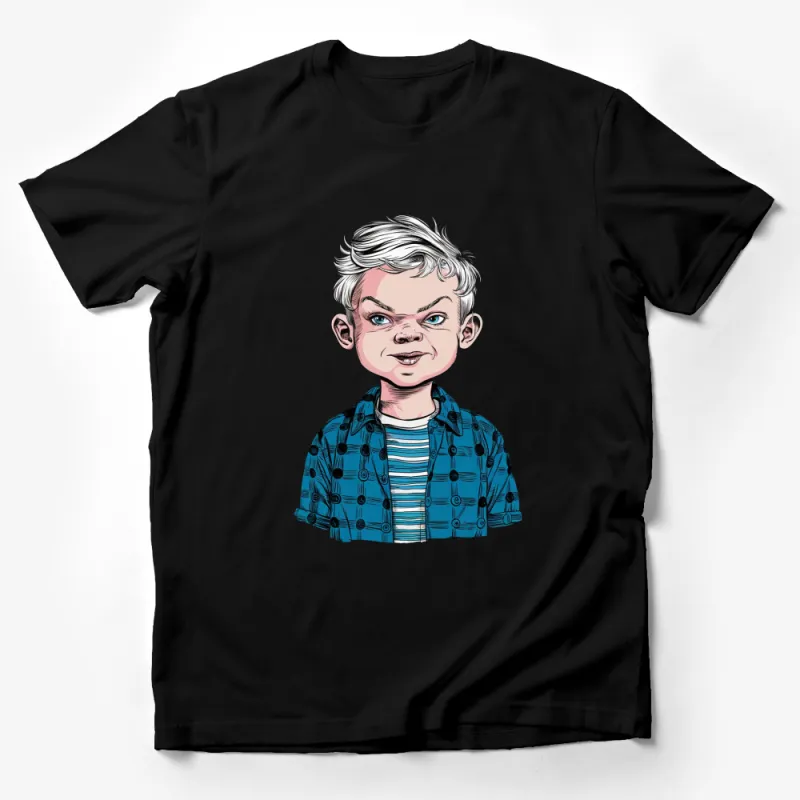 Colorful Boy Caricature T-Shirt, Unique Comic Style Kid Portrait Tee, Fun Fashion Streetwear for All Ages Male T-Shirt