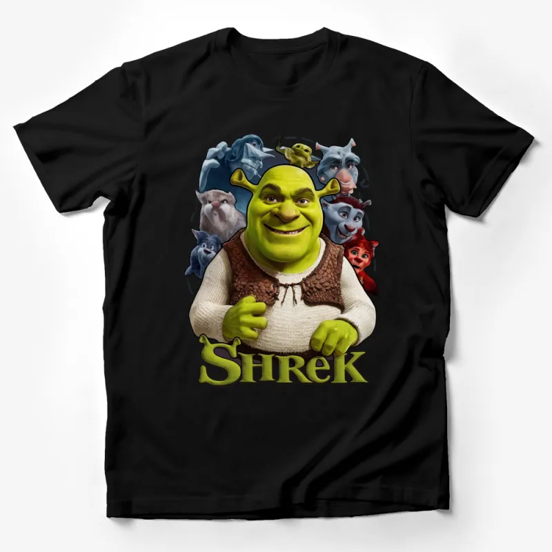 Shrek Movie Character Collage T-Shirt, Vintage Retro Graphic Tee, Fan Art Apparel, Unique Gift for Movie Buffs Male T-Shirt