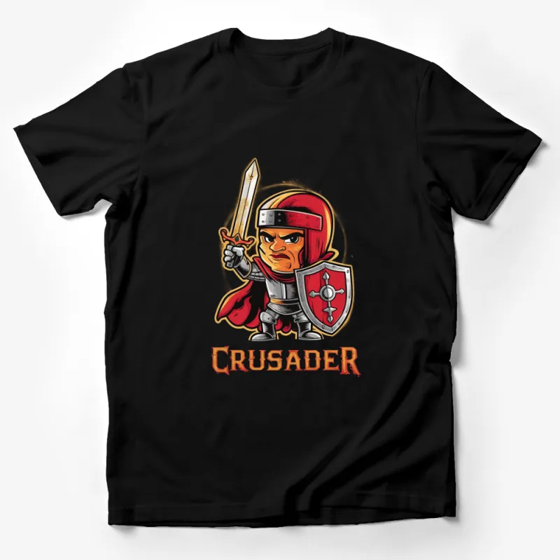 Crusader Knight Graphic T-Shirt, Medieval Warrior Design, Men's Casual Wear, Bold Red and Grey Male T-Shirt