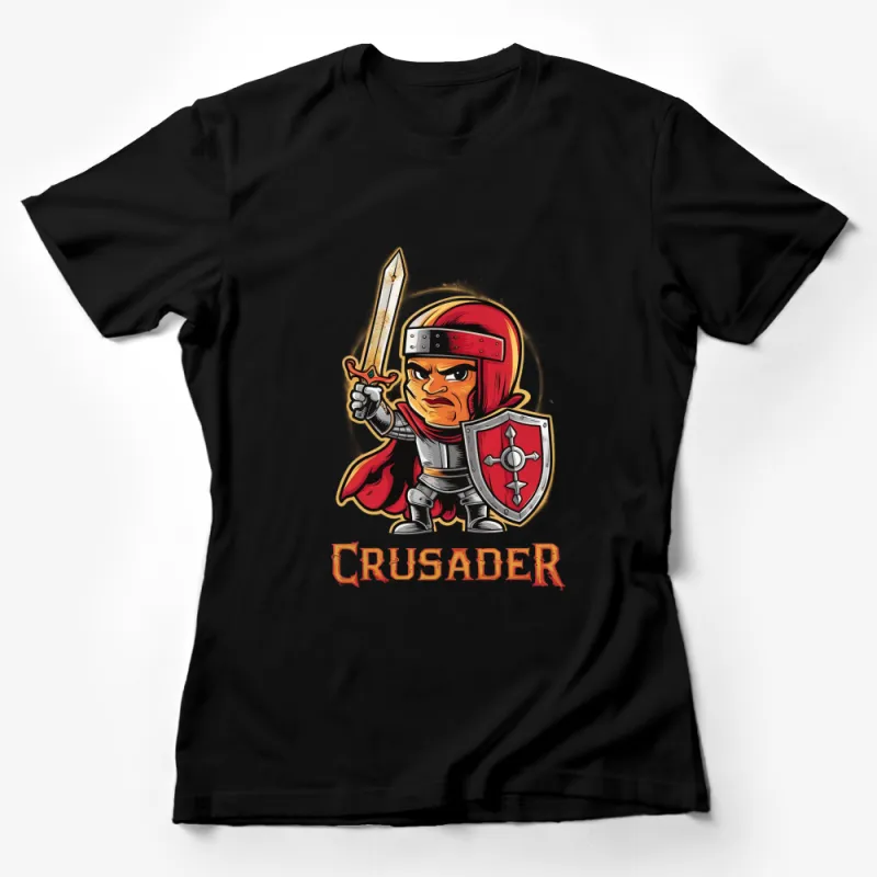 Crusader Knight Graphic T-Shirt, Medieval Warrior Design, Men's Casual Wear, Bold Red and Grey Female T-Shirt