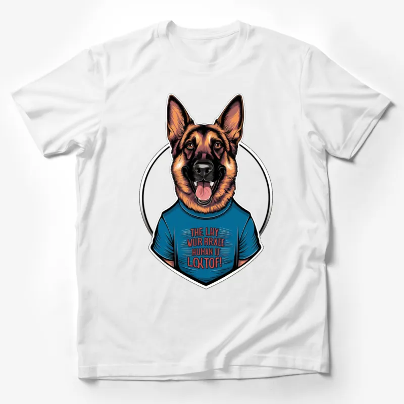 German Shepherd Dog Cartoon T-Shirt, Colorful Dog Lover Tee, Unique Animal Graphic Shirt, Unisex Male T-Shirt