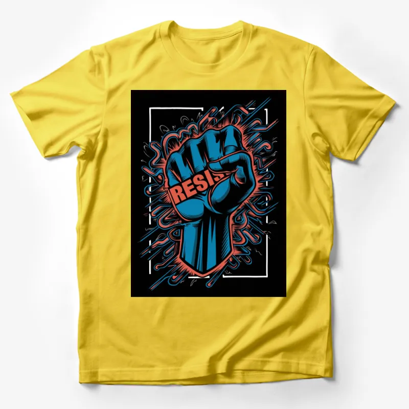 Resist Fist Graffiti Style T-Shirt, Bold Blue and Red Protest Tee, Unisex Street Art Graphic Shirt Male T-Shirt