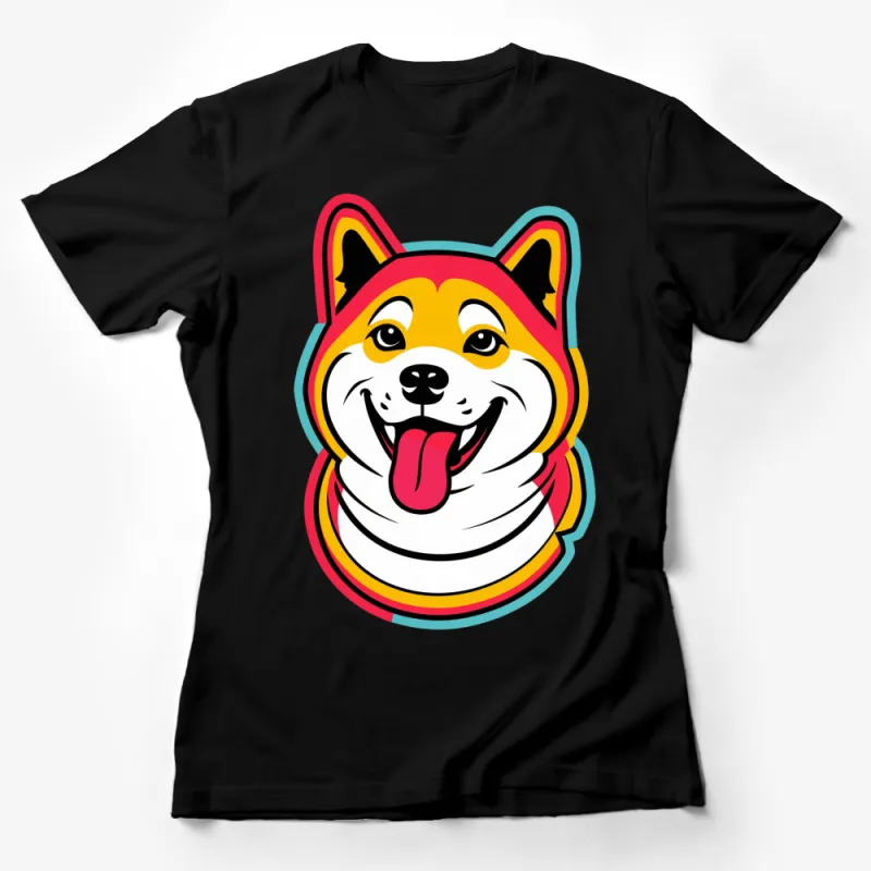 Colorful Cartoon Dog T-Shirt, Vibrant Shiba Inu Graphic Tee, Unisex Animal Lover Shirt Female T-Shirt