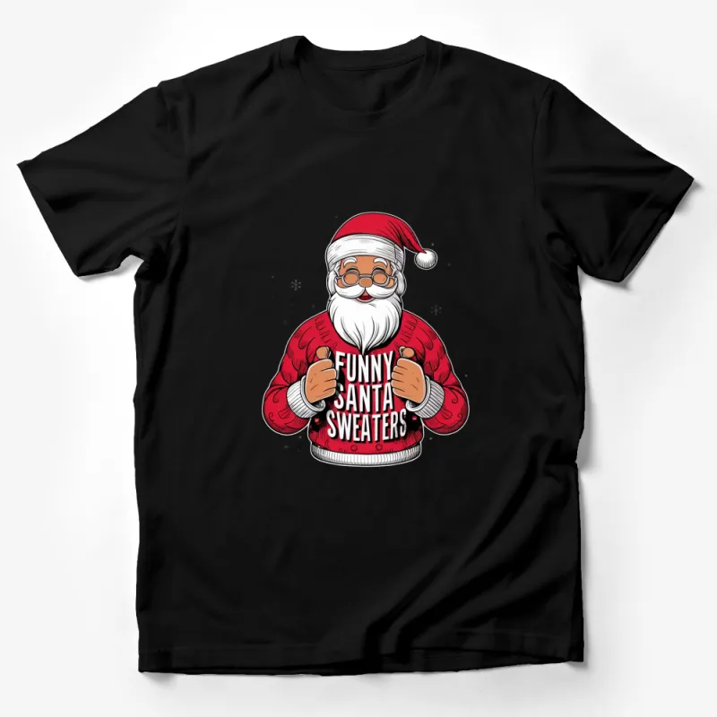 Funny Santa Sweaters T-Shirt, Christmas Santa Graphic Tee, Holiday Apparel for Men and Women Male T-Shirt