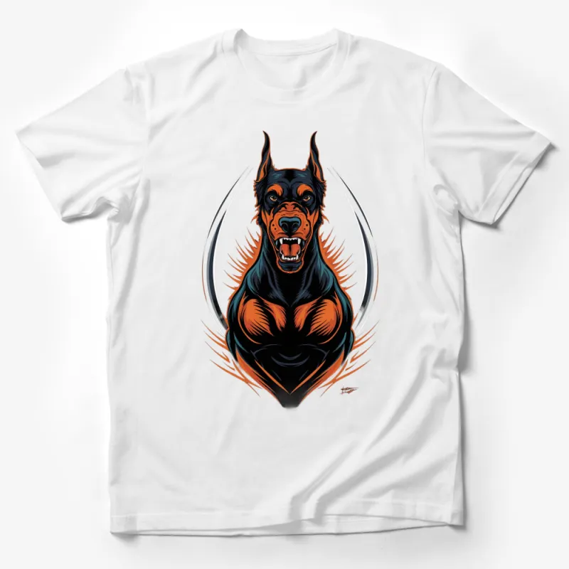 Fiery Doberman Graphic T-Shirt, Bold Colorful Doberman Design Tee, Unique Dog Lover Gift, Unisex Male T-Shirt