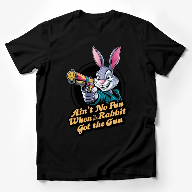 Rabbit with Gun T-Shirt, Funny Cartoon Rabbit Graphic Tee, Unisex Adult Clothing, Cool Animal Design Shirt Male T-Shirt