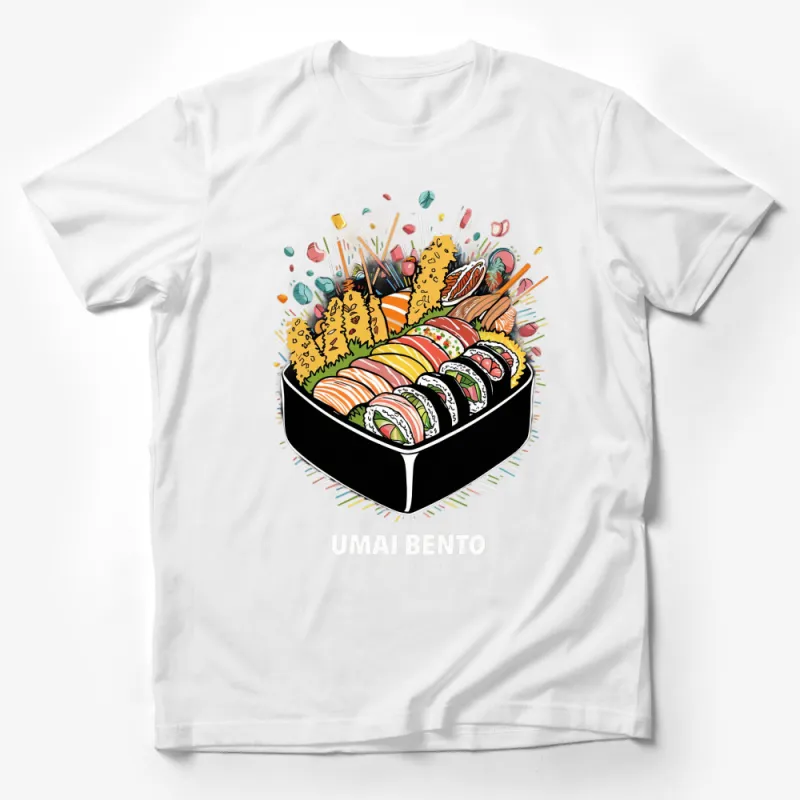 Colorful Sushi Bento Box Graphic Tee, Japanese Food T-Shirt, Vibrant Cute Sushi Apparel, Artist Designed Casual Wear Male T-Shirt