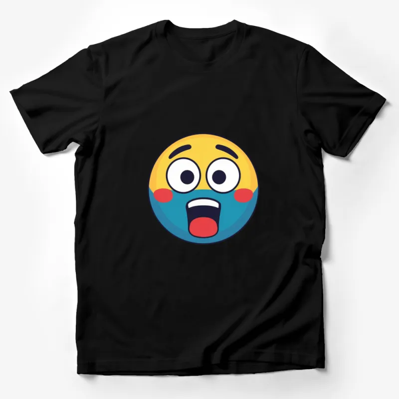 Funny Shocked Face Emoji T-Shirt, Colorful Expressive Cartoon Graphic Tee, Unisex Casual Wear Male T-Shirt