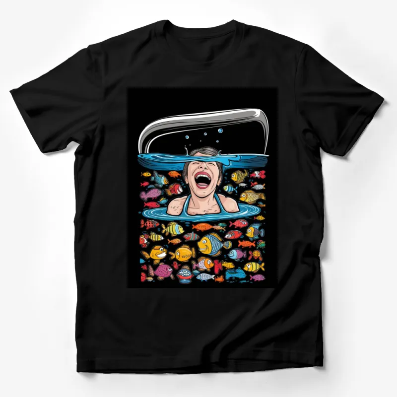 Colorful Fish and Smiling Face Aquarium Graphic T-Shirt, Unisex Fun Tee for All Ages Male T-Shirt