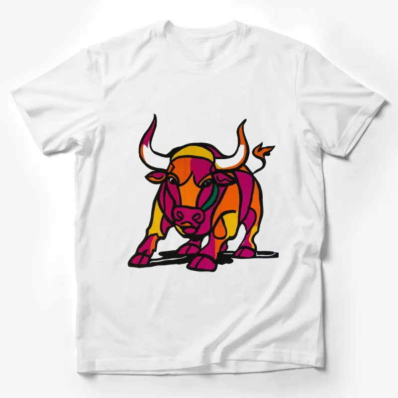 Vibrant Bull Art Print T-Shirt, Colorful Abstract Animal Design, Unisex Graphic Tee, Bold Fashion, Unique Casual Wear Male T-Shirt