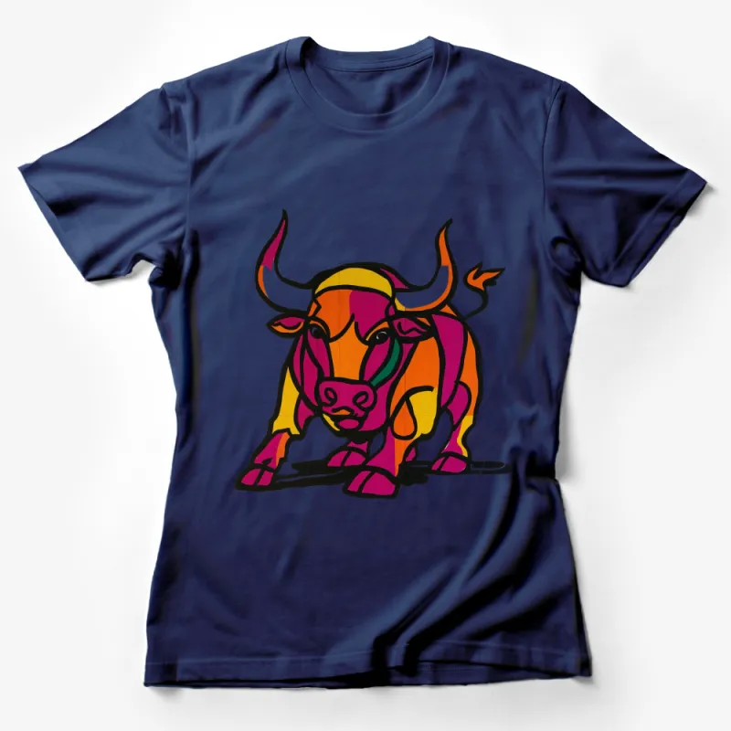 Vibrant Bull Art Print T-Shirt, Colorful Abstract Animal Design, Unisex Graphic Tee, Bold Fashion, Unique Casual Wear Female T-Shirt