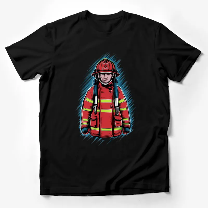 Firefighter Graphic T-Shirt, Bold Red and Blue Fireman Illustration, Firefighter Apparel, Unisex Adult Clothing Male T-Shirt