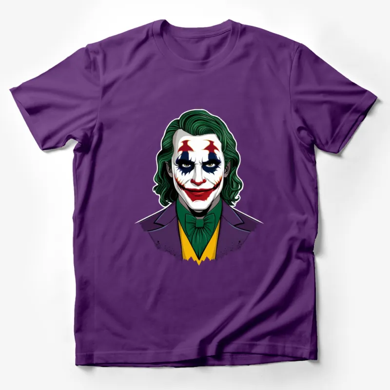 Joker Inspired T-Shirt, Comic Villain Graphic Tee, Colorful Clown Face Design, Unisex Apparel Male T-Shirt