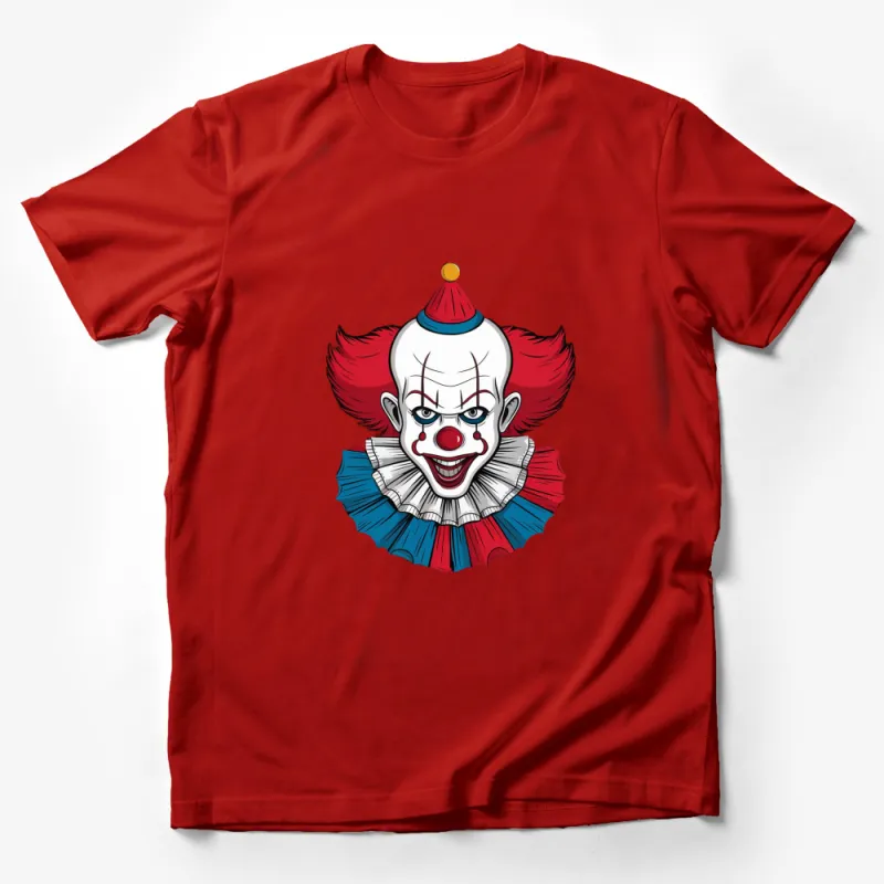 Creepy Clown T-Shirt, Scary Red-haired Clown Graphic Tee, Horror Circus Theme Party Wear Male T-Shirt