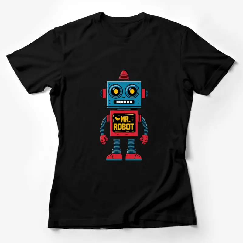 Vintage Mr. Robot T-Shirt, Retro Robot Graphic Tee, Nostalgic Blue Red Robot Design, Unique Gift for Tech Lovers Female T-Shirt