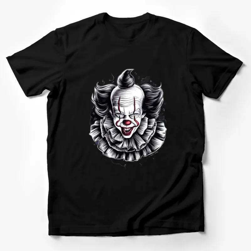 Scary Clown Graphic T-Shirt, Halloween Horror Creepy Clown Face Tee, Unisex Cotton Shirt Male T-Shirt