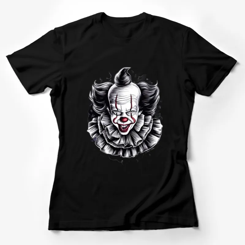 Scary Clown Graphic T-Shirt, Halloween Horror Creepy Clown Face Tee, Unisex Cotton Shirt Female T-Shirt