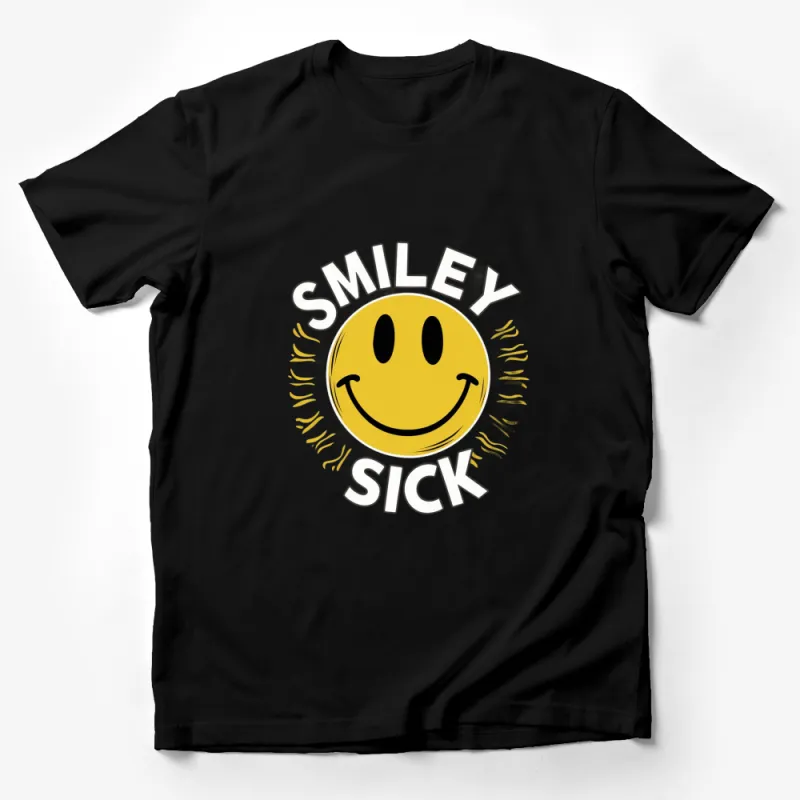 Smiley Sick Graphic T-Shirt, Yellow Happy Face, Unisex Adult Casual Wear, Trendy Summer Tee, Soft Cotton Shirt Male T-Shirt