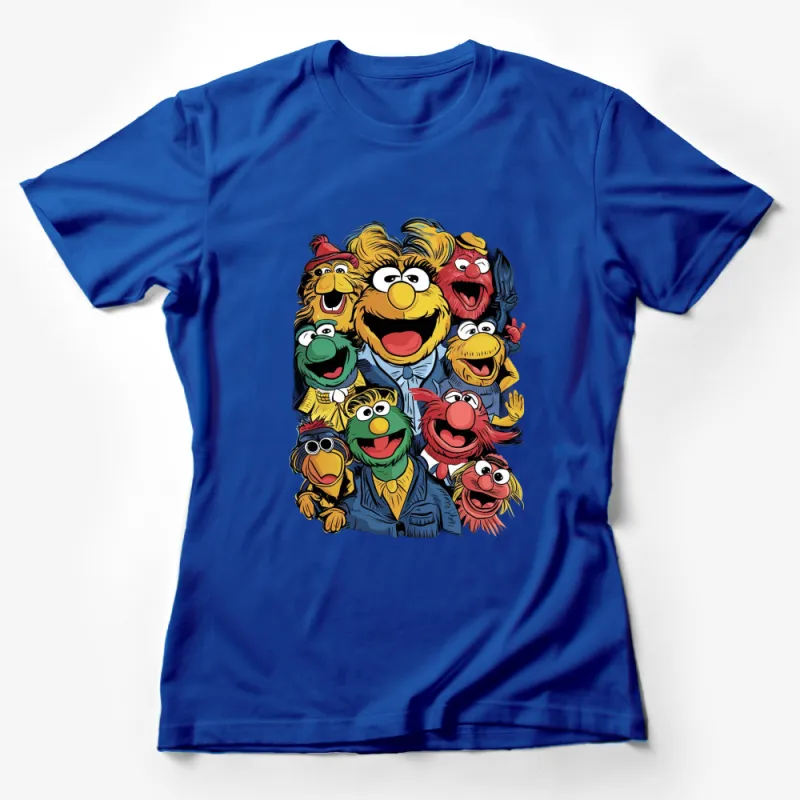 Vintage Cartoon Characters Group Illustration T-Shirt, Colorful Retro Graphic Tee, Unisex Female T-Shirt