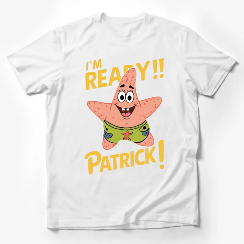 Patrick Star Graphic T-Shirt, I'm Ready SpongeBob SquarePants Fan Tee, Bright Colors Male T-Shirt