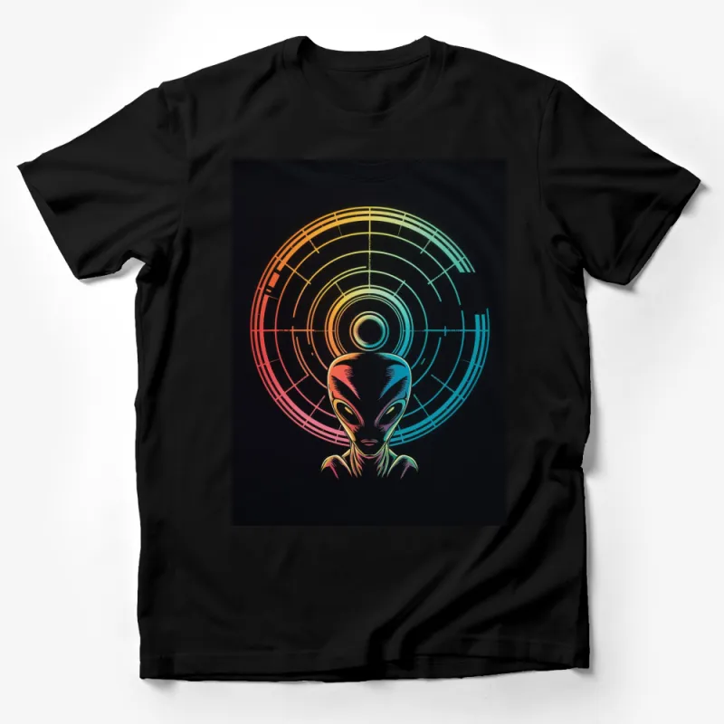 Retro Alien Design T-Shirt, Colorful Outer Space Sci-Fi Theme, Unisex Graphic Tee Male T-Shirt