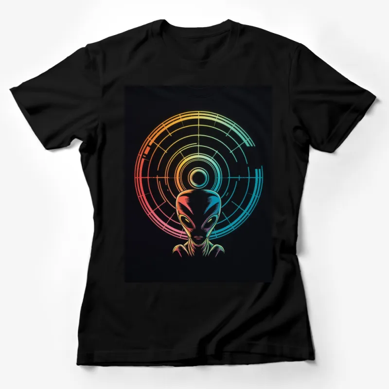 Retro Alien Design T-Shirt, Colorful Outer Space Sci-Fi Theme, Unisex Graphic Tee Female T-Shirt