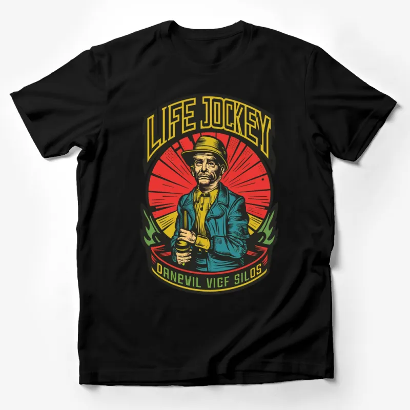 Vintage Life Jockey Worker T-Shirt, Bold Graphic Print, Retro Style, Men's Fashion Top Male T-Shirt