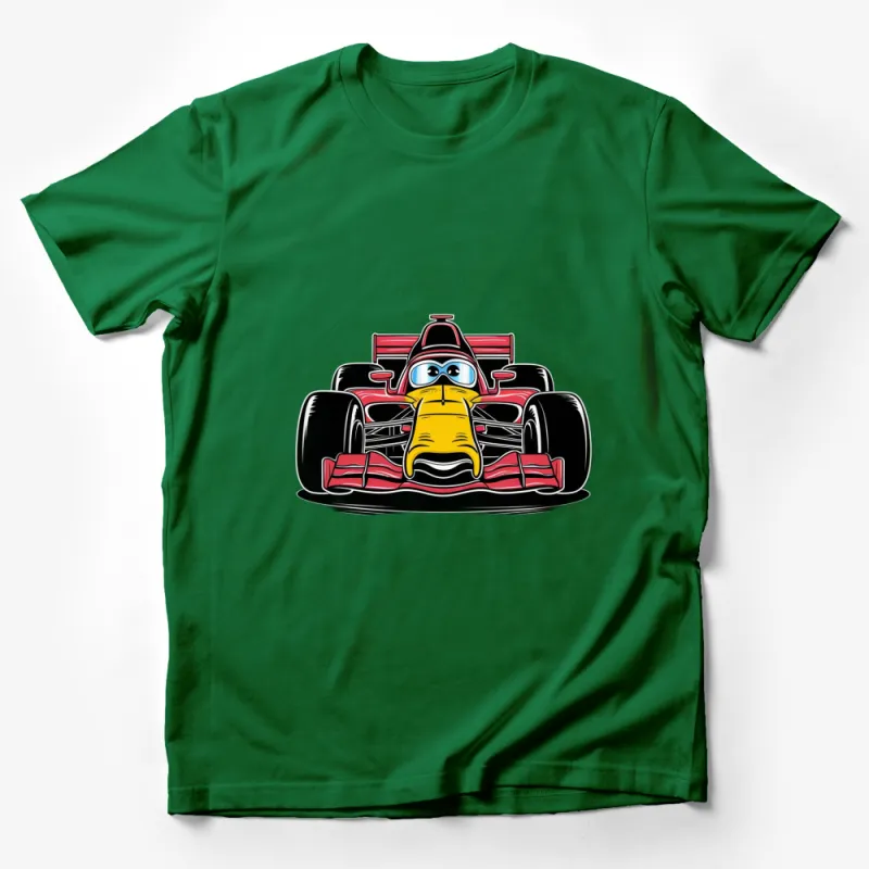 Cartoon Duck Racer Graphic T-Shirt, Colorful Racing Car Design, Unisex Tee for All Ages Male T-Shirt