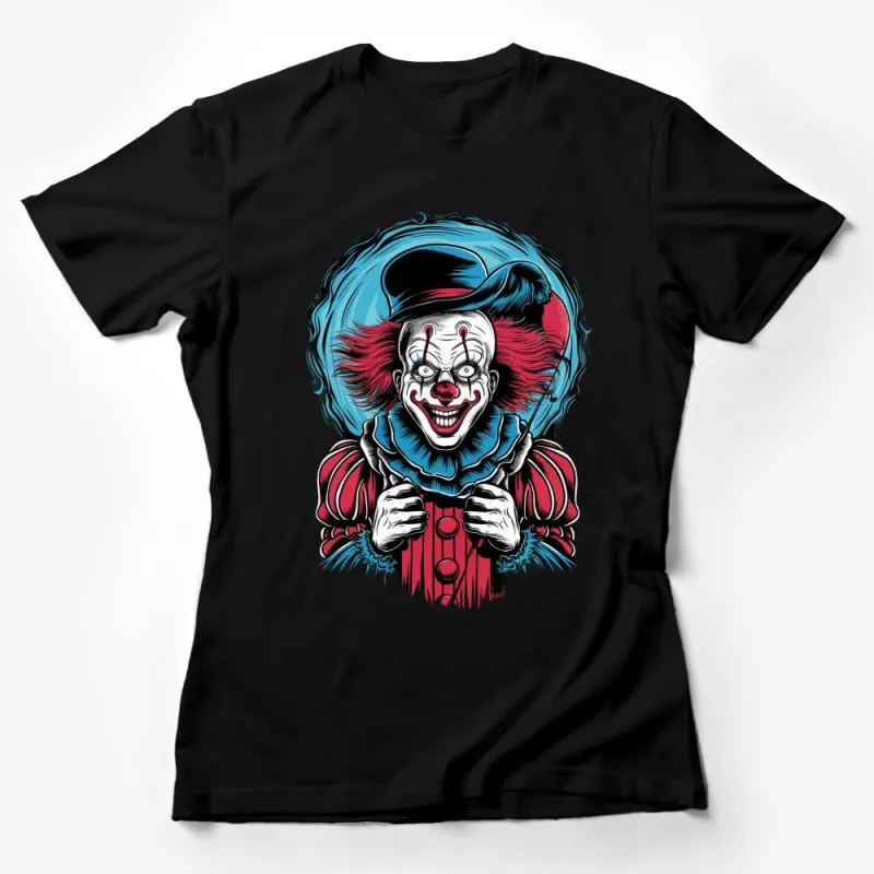 Scary Clown T-Shirt, Creepy Horror Clown Face with Hat, Unisex Graphic Tee for Halloween Parties Female T-Shirt