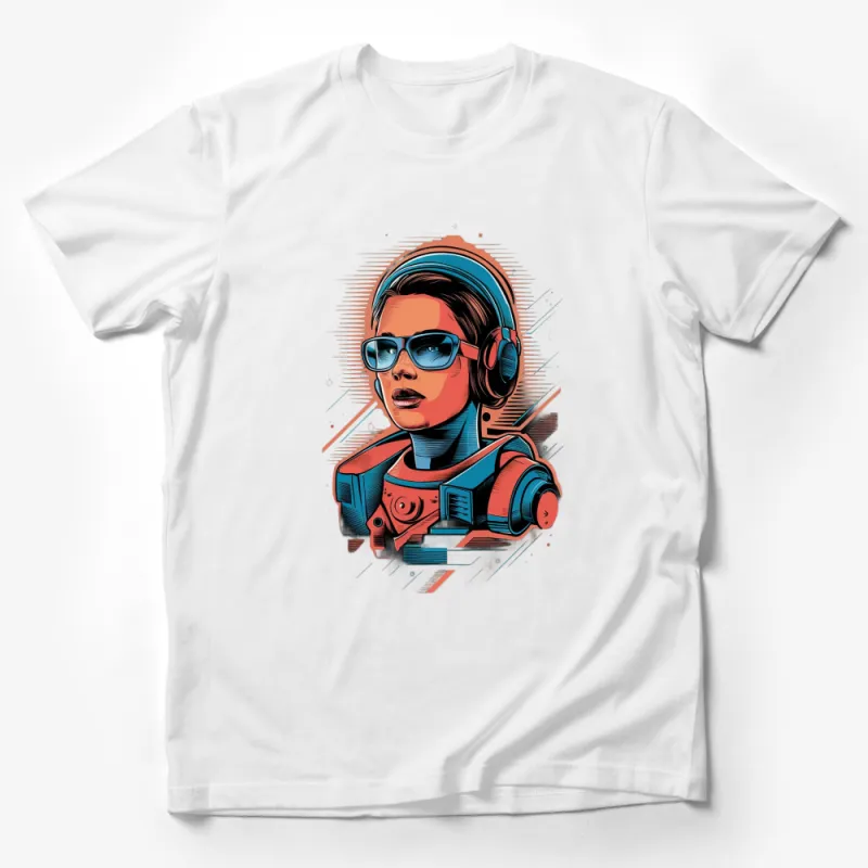 Retro Futuristic Astronaut Lady T-Shirt, Colorful Space-Themed Graphic Tee, Vintage Sci-Fi Apparel Male T-Shirt