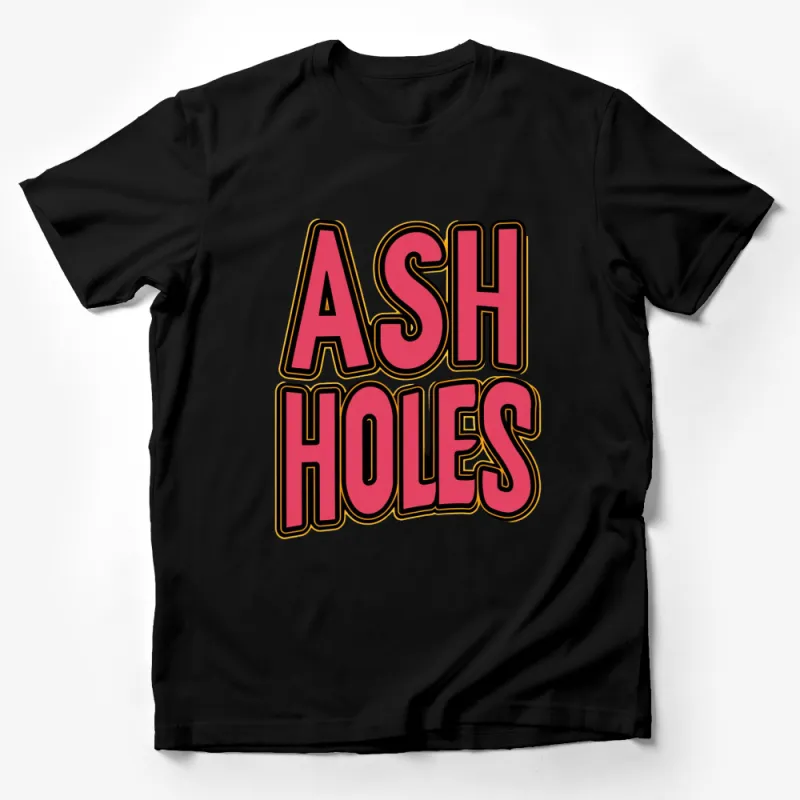 Ash Holes Bold Text Graphic T-Shirt, Retro Style Red and Black Tee, Unisex Fashion Casual Wear, Trendy Streetwear Male T-Shirt