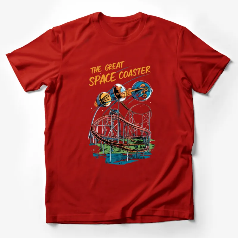 Retro Space Coaster Graphic T-Shirt, Vintage Style Amusement Park Ride, Fun Summer Tee Male T-Shirt