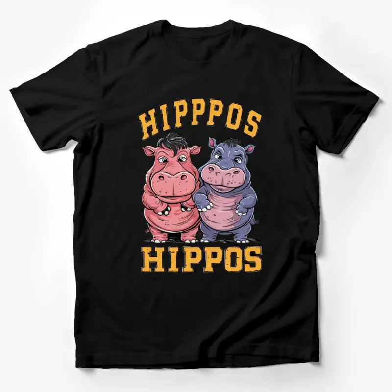 Cute Hippo Family T-Shirt, Cartoon Hippos Graphic Tee, Fun Animal Shirt for All Ages Male T-Shirt