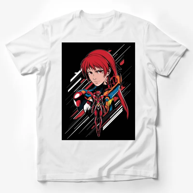 Anime Mech Pilot Red Hair Warrior Graphic T-Shirt, Stylish Manga Inspired Unisex Tee Male T-Shirt