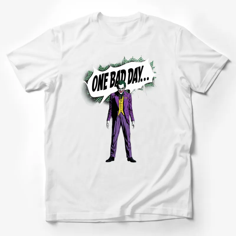 Comic Book Villain T-Shirt, One Bad Day Quote, Purple Suit, Graphic Tee for Superhero Fans Male T-Shirt