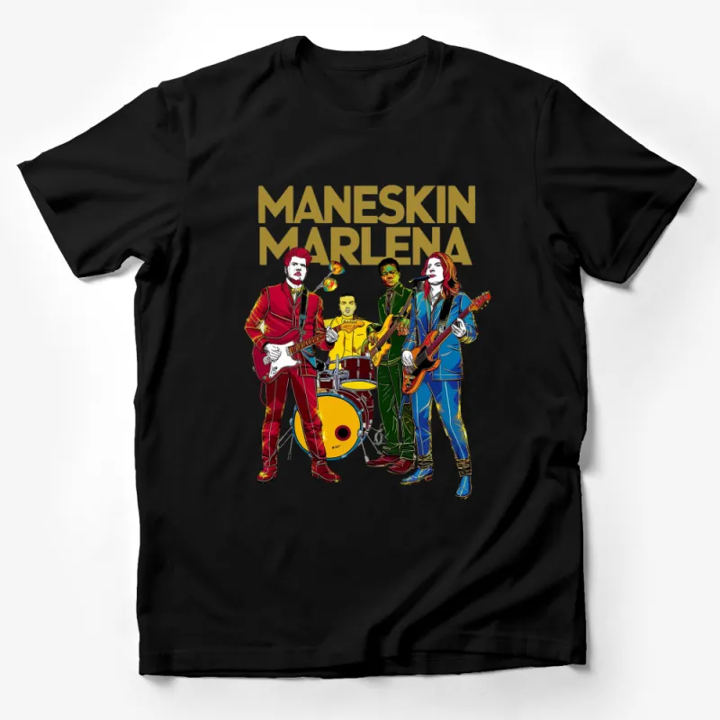 M?neskin Marlena Band Graphic T-Shirt, Colorful Vintage Style Rock Band Tee, Music Fan Apparel Male T-Shirt