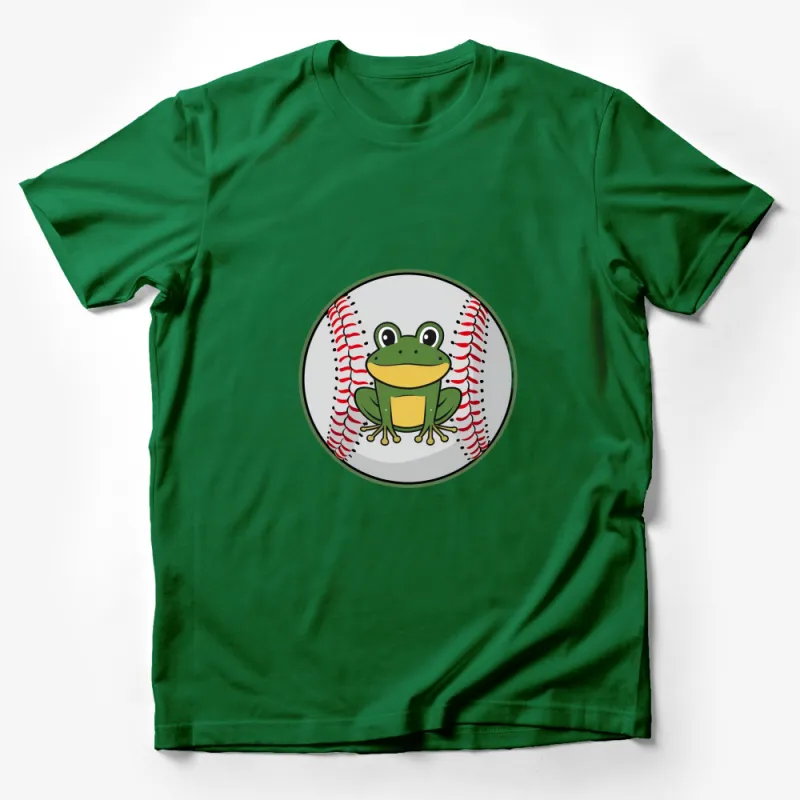 Cute Frog Graphic T-Shirt for Kids, Green Frog Cartoon on Baseball Design Tee, Unisex Male T-Shirt