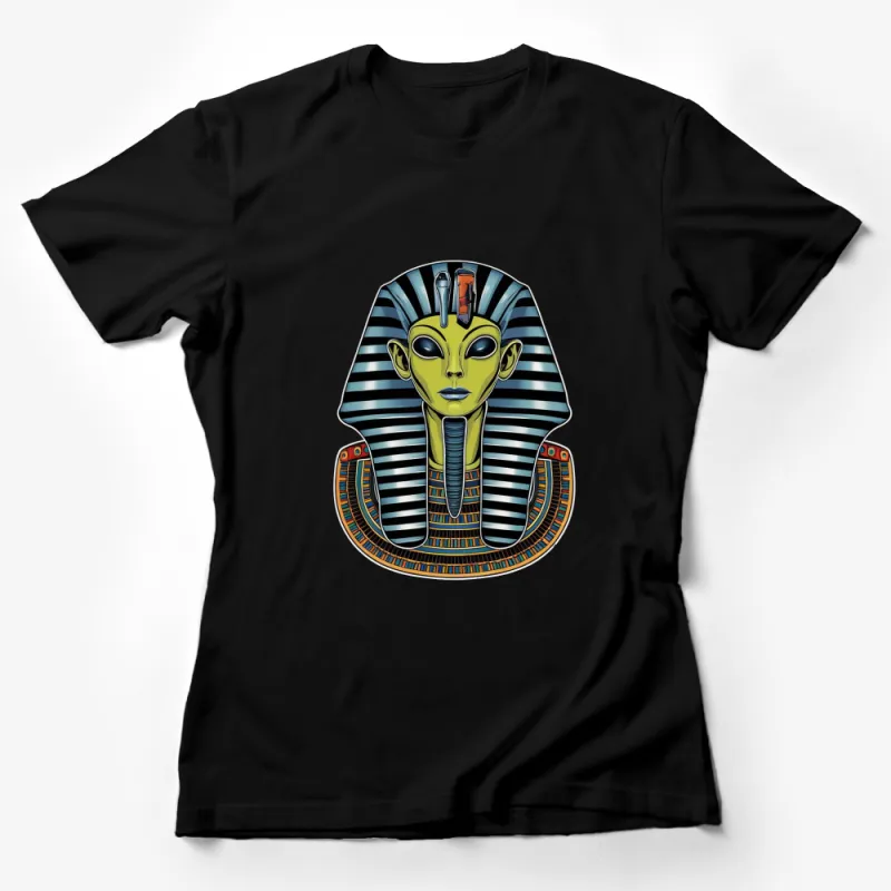 Alien Pharaoh Graphic T-Shirt, Ancient Egyptian UFO Alien Head, Unique Extraterrestrial Design Tee Female T-Shirt