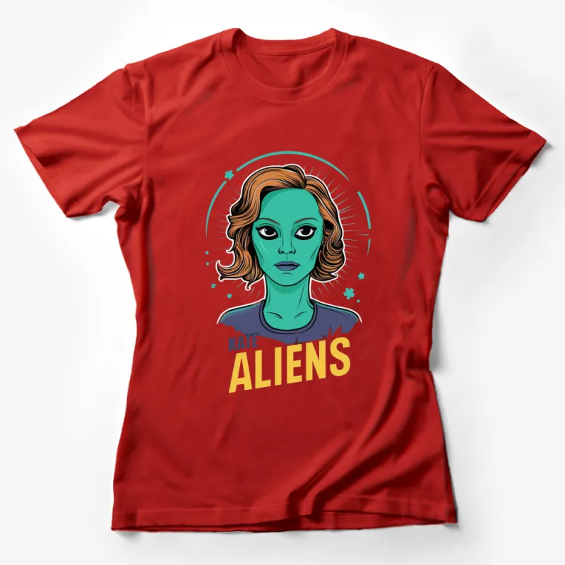 Alien-Inspired Graphic T-Shirt, Pop Art Alien Woman Tee, Colorful Sci-Fi Casual Wear Female T-Shirt