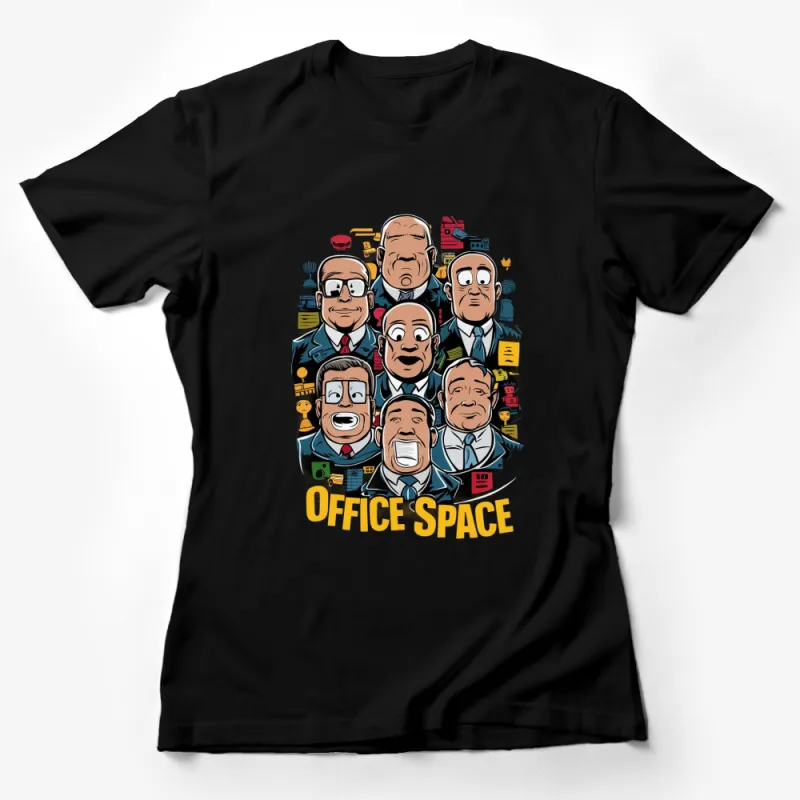 Office Space Movie Cartoon Characters T-Shirt, Colorful Graphic Tee, Unique Film Fan Apparel Female T-Shirt