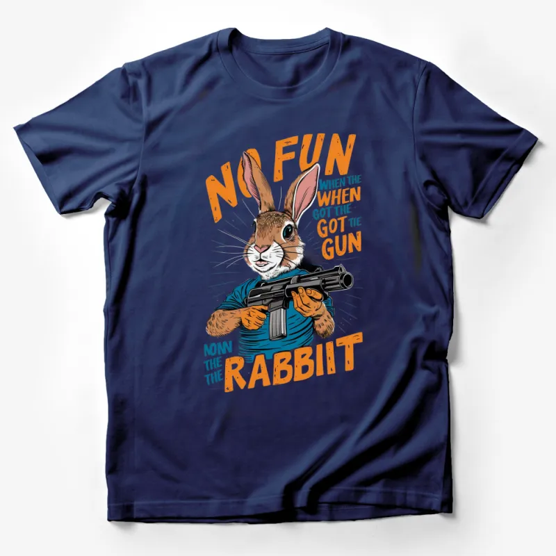 Funny Rabbit with Gun T-Shirt, No Fun When Rabbit Got The Gun, Cool Graphic Tee Male T-Shirt