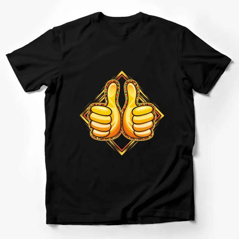 Vibrant Double Thumbs Up Graphic T-Shirt, Colorful Positive Vibes Tee, Unisex Male T-Shirt