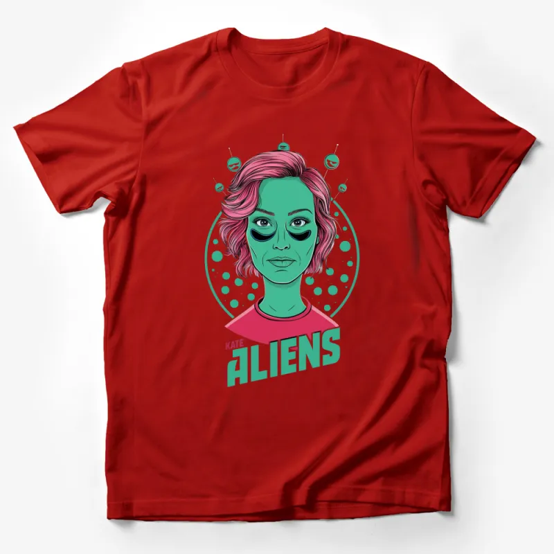 Alien Portrait Graphic T-Shirt, Unisex Teal and Pink Alien Tee, Unique Sci-Fi Apparel, Kate Aliens Illustration Male T-Shirt