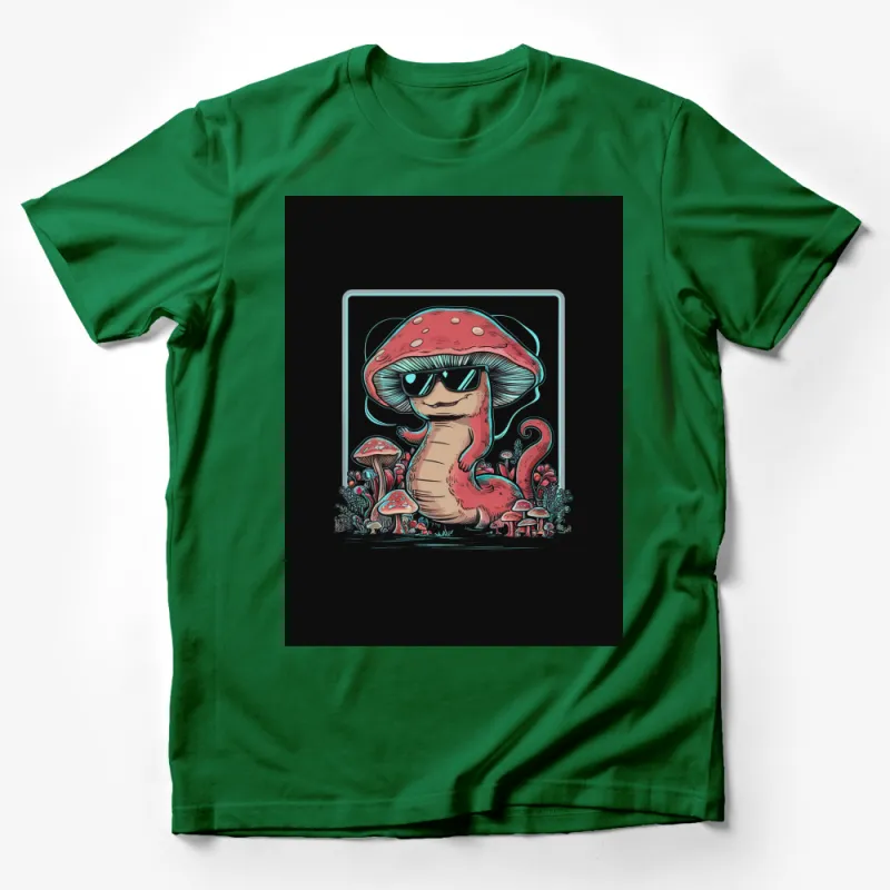 Cool Mushroom Character T-Shirt, Funky Fantasy Fungi with Sunglasses, Graphic Tee Male T-Shirt