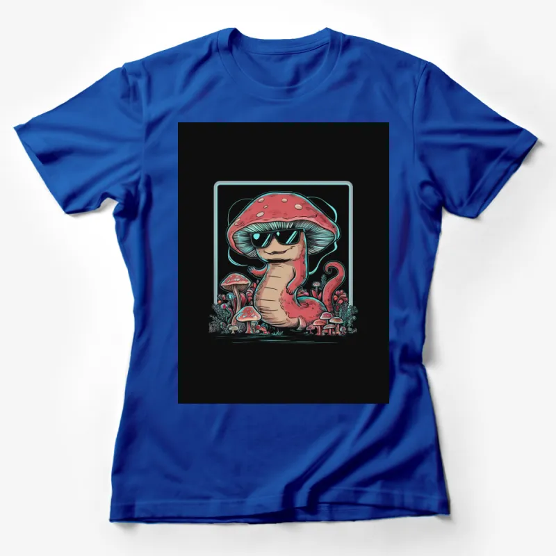 Cool Mushroom Character T-Shirt, Funky Fantasy Fungi with Sunglasses, Graphic Tee Female T-Shirt