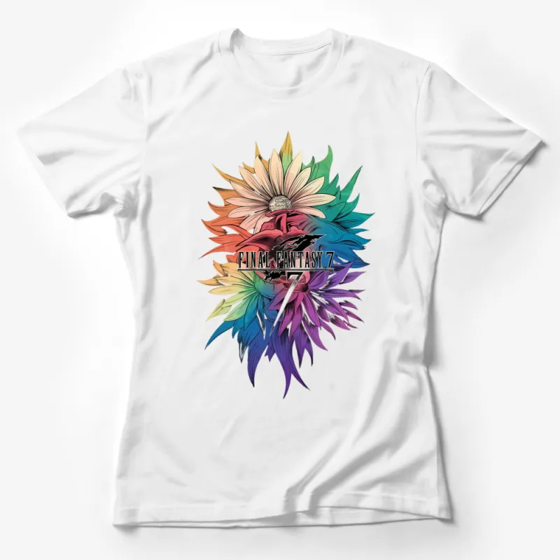 Final Fantasy 7 Inspired T-Shirt, Colorful Sunflower Fan Art Tee, Gaming Apparel Unique Gift Female T-Shirt